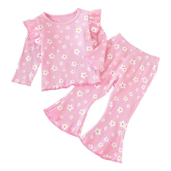 Kogui Winter Clothing Set for Girls Toddler Girl Clothes Long Sleeve Print Tops and Pants 2PC Little Girl Winter Outfits Size 2T 3T (Pink,2-3 Years)
