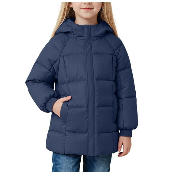 Kogui Winter Jackets for Boys Kids Boys Girls Hooded Coat Zip Up Winter Warm Long Down Jacket Windproof Snowsuit Outerwear 5T 6T (Navy,5-6 Years)