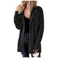 thumbnail image 1 of Kogui Women 2025 Fall Outfits Open Front Long Sleeve Hooded Knit Cardigan Sweaters Solid Color Outwear Coats (Black,S), 1 of 5