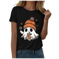thumbnail image 1 of Kogui Women Ghost T Shirt Halloween Shirt Women Cute Spooky Ghost Graphic Shirts Halloween Spooky Season T-Shirt Casual Fall Short Sleeve Tops (Black,XL), 1 of 5