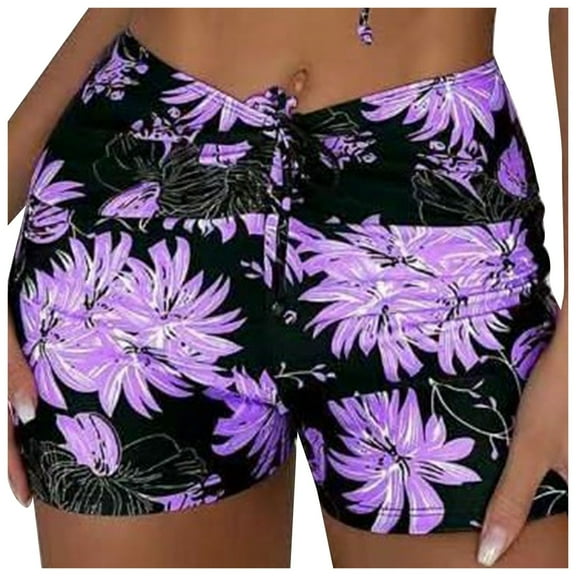 Kogui Women Swim Shorts High Waisted Swim Bottoms Tummy Control Bathing Suit Bottom Boy Shorts (Purple,S)