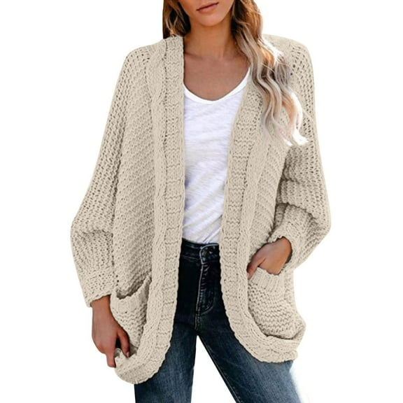 Kogui Women's 2025 Open Front Cardigans Lantern Long Sleeve Oversized Knit Outwear with Pocket (Khaki,S)