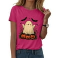 thumbnail image 1 of Kogui Women's Halloween Print Shirts Fall Pumpkin Printed Shirts Women Thanksgiving Short Sleeve Graphic Tees Halloween Pumpkin T-Shirts Tops (Hot Pink,XXL), 1 of 5