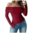 thumbnail image 1 of Kogui Women's Long Sleeve Shirts Off Shoulder Tops Going Out Slim Fitted Y2K Blouses 2025 Fall Fashion Clothes (RD2,XL), 1 of 5