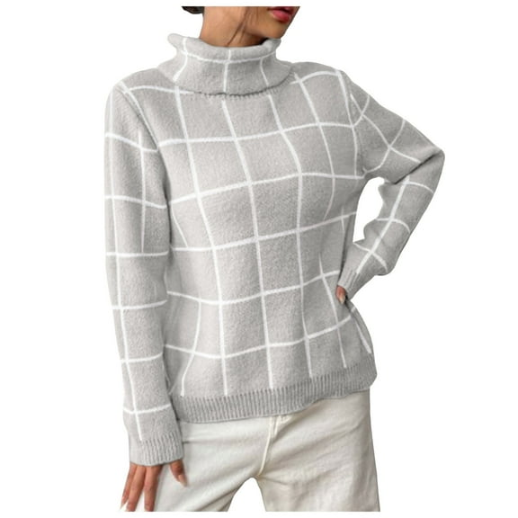 Kogui Women's Long Sleeve Turtleneck Cozy Knit Sweater Casual Loose Pullover Jumper Tops (Grey,L)