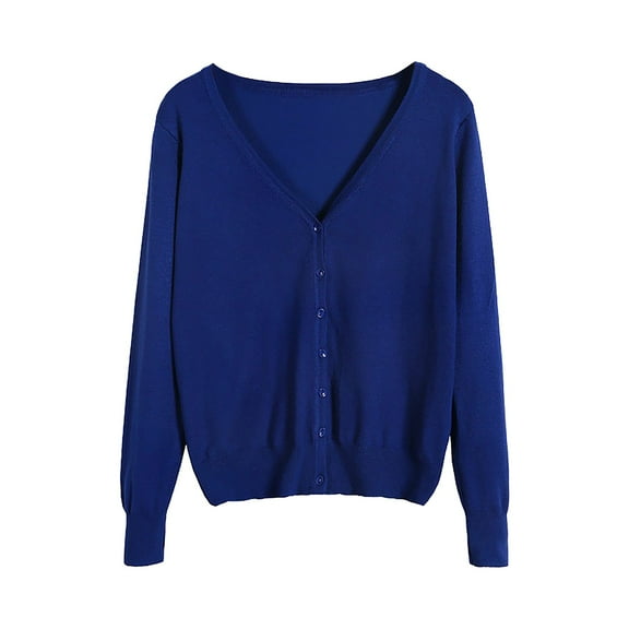 Kogui Women's V Neck Button Down Knitwear Long Sleeve Soft Basic Knit Cardigan Sweater (Blue,M)