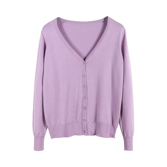 Kogui Women's V Neck Button Down Knitwear Long Sleeve Soft Basic Knit Cardigan Sweater (Light Purple,M)