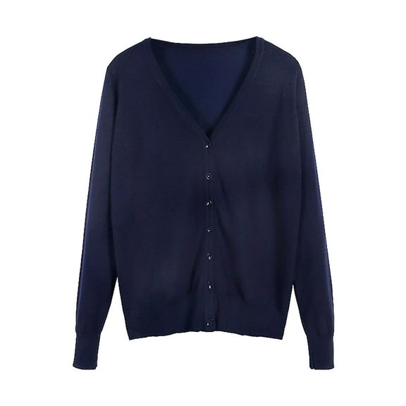 Kogui Women's V Neck Button Down Knitwear Long Sleeve Soft Basic Knit Cardigan Sweater (Navy,XL)