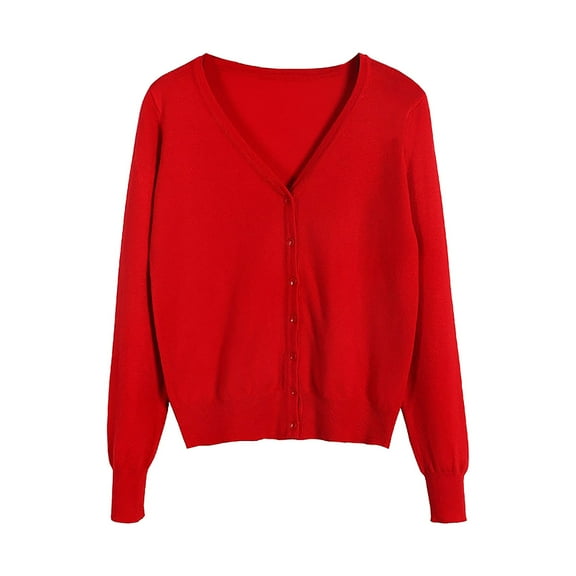 Kogui Women's V Neck Button Down Knitwear Long Sleeve Soft Basic Knit Cardigan Sweater (Red,M)