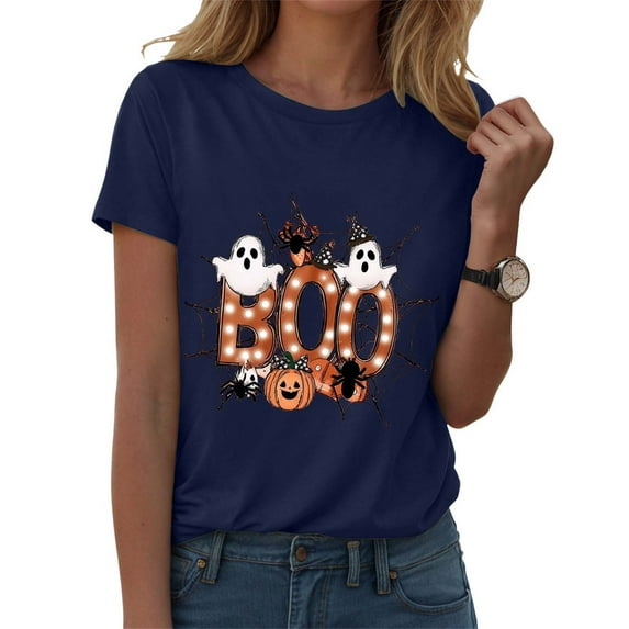 Kogui Womens Halloween Pumpkin Shirts Halloween Pumpkin Shirt Womens Funny Halloweentown University Graphic Tees (Navy,S)