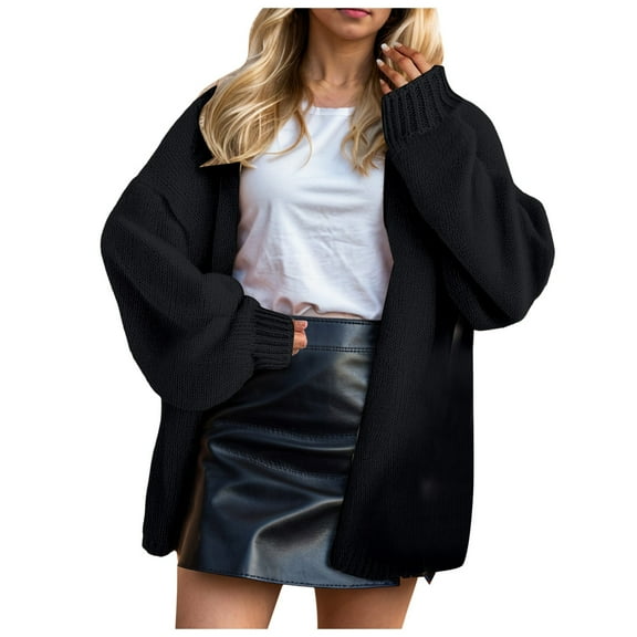 Kogui Womens Oversized Cardigan Sweaters 2025 Fall Long Lantern Sleeve Knit Open Front Lightweight Sweater (Black,S)