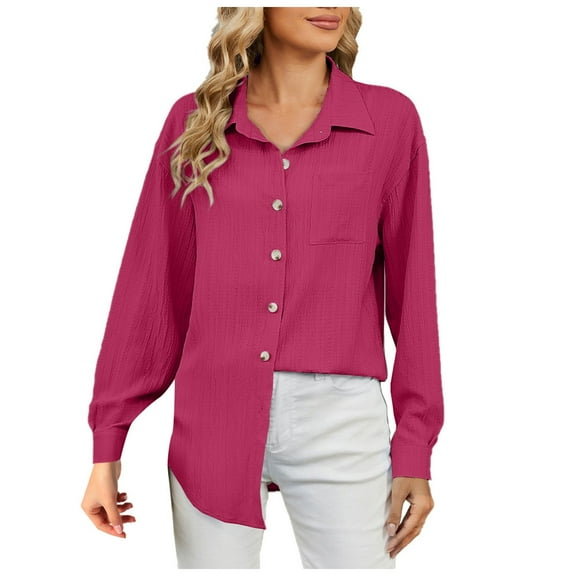 Kogui Womens Shirts Dressy Women's Button Down Shirts Classic Fit Dress Shirt Work Business Casual Long Sleeve Blouse Tops (Red,XXL)