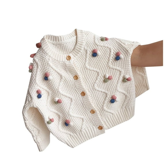 Kogui Youth Girls Cardigans Baby Girl Cardigan Sweater Toddler Long Sleeve Button Up Knit Jacket Coat Warm Fall Winter Clothes Size 18 24 Months (White,18-24 Months)