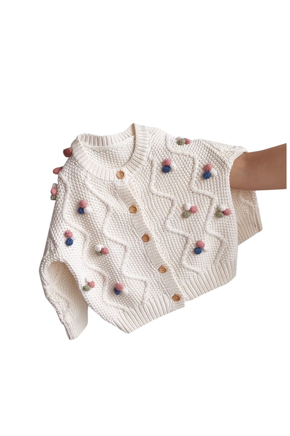 Youth Girls Cardigans Baby Girl Cardigan Sweater Toddler Long Sleeve Button Up Knit Jacket Coat Warm Fall Winter Clothes Size 18 24 Months (White,18-24 Months)
