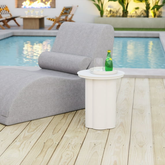 Kogur Side Table White End Table, Modern Style, Powder Coated Aluminum round shape tabletop, Aluminum, Outdoor Living