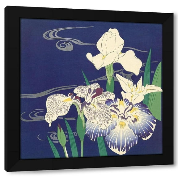 Tsukioka Kogyo 15x15 Black Modern Wood Framed Wall Art Titled - Irises on the Water