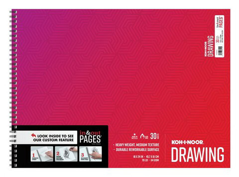 Koh-I-Noor 18" x 24" Drawing Pad with In & Out Pages, 70 lb./114 GSM, Side-Wire Bound, 30 Sheets/Pad
