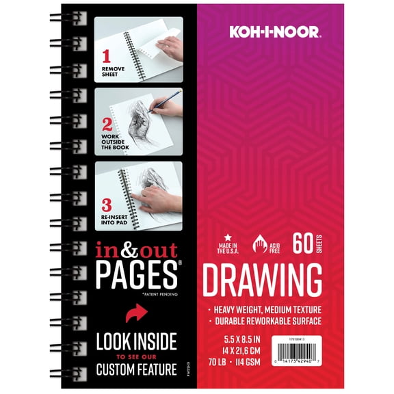 Koh-I-Noor Drawing Paper Pad, 5.5 x 8.5 Inches, 70 lb/144 GSM, Side Wire Bound, 60 Sheets