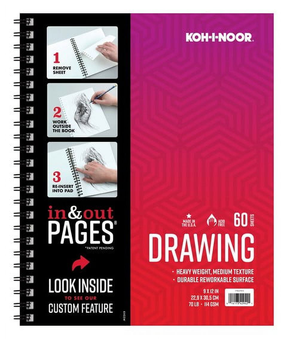 Koh-I-Noor 9" x 12" White Drawing Paper Pad with In & Out Pages, 70 lb. / 114 GSM, Side Wire Bound, 60 Sheets, 1 Pad