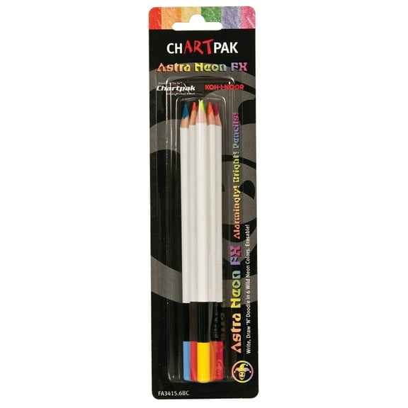 Koh-I-Noor Astra Neon FX Pencil Set, 6-Colors, Carded