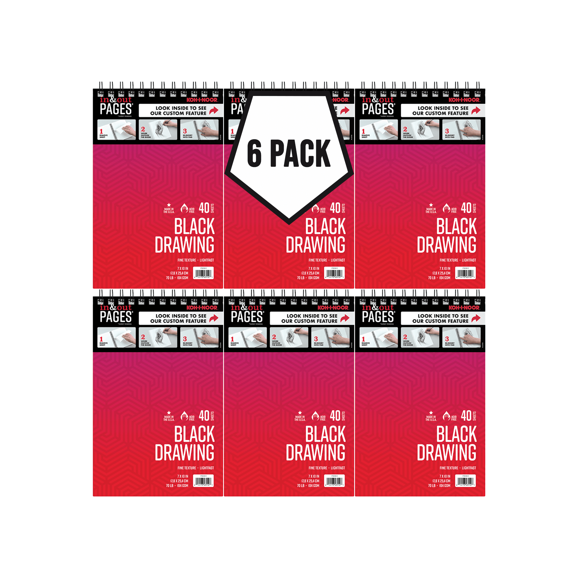 Koh-I-Noor® Black Drawing Paper, 7" x 10" Top Wire Pad, 6 Pack