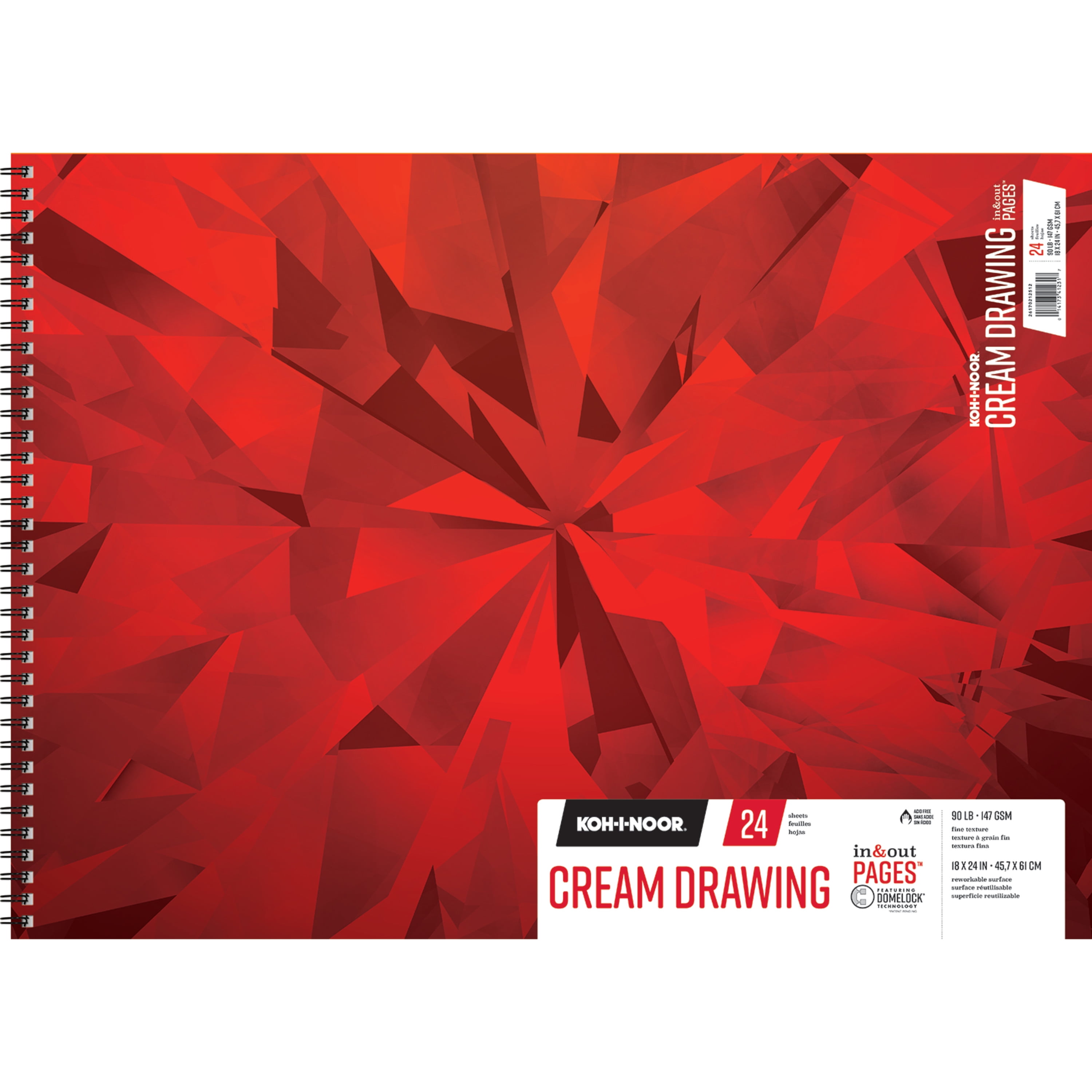 Koh-I-Noor 18" x 24" Cream Colored Drawing Paper Pad with "In & Out" Pages, 90 lb. / 147 GSM, Top Wire-Bound, 24 Sheets/Pad, 1 Each