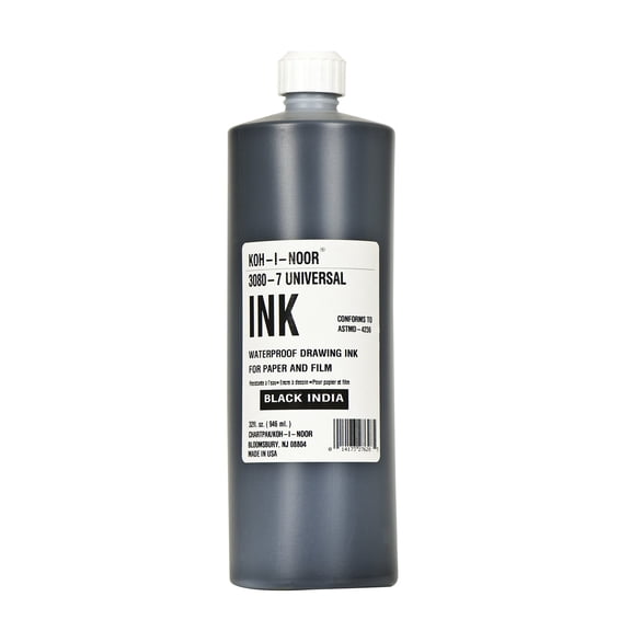 Koh-I-Noor Dye-Based Universal Drawing Ink 32 Oz. Bottle, Black