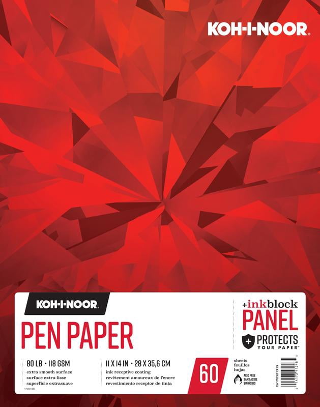 Koh-I-Noor 11" x 14" Pen Paper Bright White Smooth Paper Pad with "Ink Block" Panel, 80 lb. / 118 GSM, 60 Sheets/Pad, 1 Each