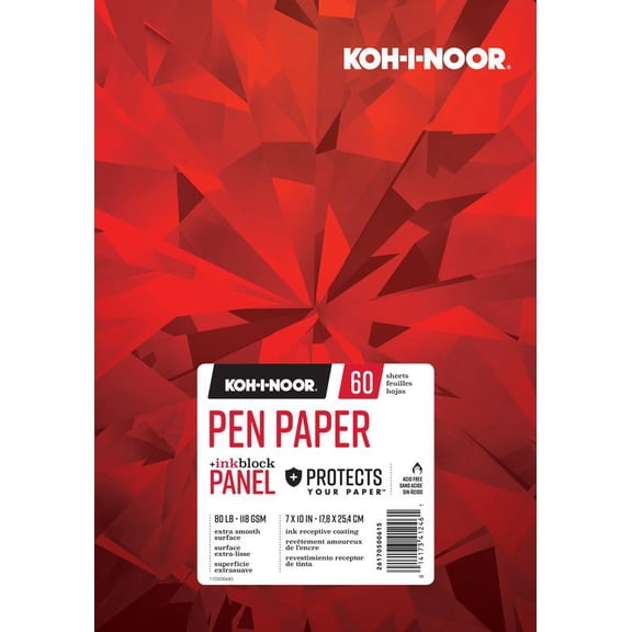 Koh-I-Noor 7" x 10" Pen Paper Bright White Smooth Paper Pad with "Ink Block" Panel, 80 lb. / 118 GSM, 60 Sheets/Pad, 1 Each