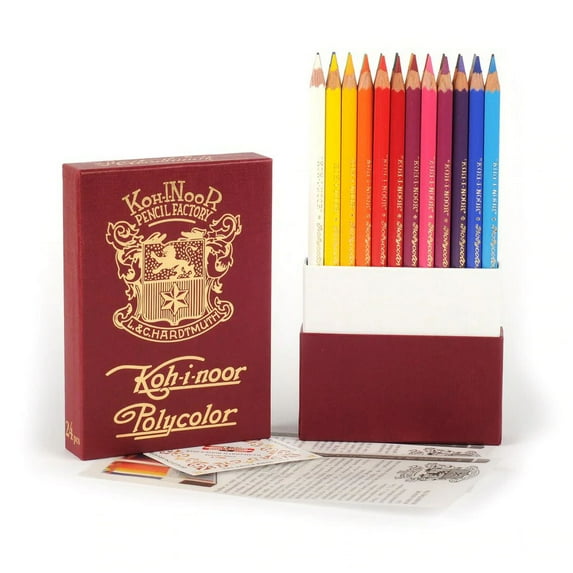 Koh-I-Noor Polycolor Drawing Pencil Set, 24 Assorted Colored Pencils in a Retro Case, 1 Set Each (3824024020TK),Multicolor,14 x 3 x 1 cm