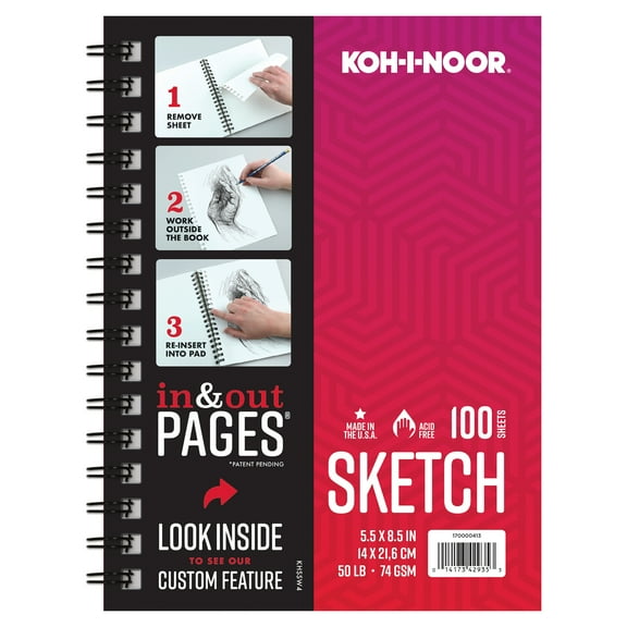 Koh I Noor Sketch Pad 5.5" x 8.5" 50lb./74GSM 100 Sheets Side Wire