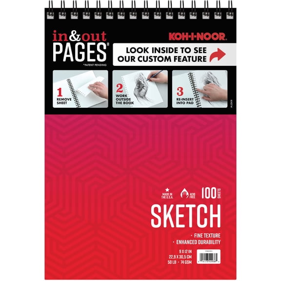Koh I Noor Bright White Sketch Pad 9 x 12 Inches 50lb./74GSM 100 Sheets Top Wire