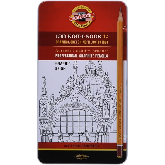 Koh-I-Noor Toison d'Or Graphite Pencil Graphics Set, 5B-5H Degrees, 12 Pencils Per Tin, 1 Each (FA1502/111.G)