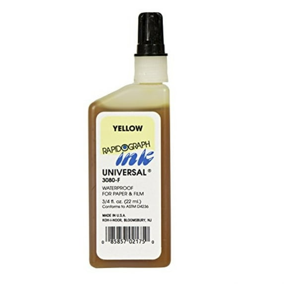 Koh-I-Noor Yellow Dye-Based Universal Drawing Ink, 0.75 oz. Bottle