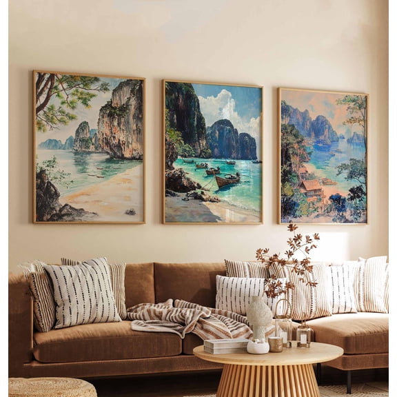 Koh Phi Phi Posters Thailand Travel Posters Koh Phi Phi Prints Wall Art Prints Koh Phi Phi Beach Decor Tropical Island Prints Set 3, Poster Only