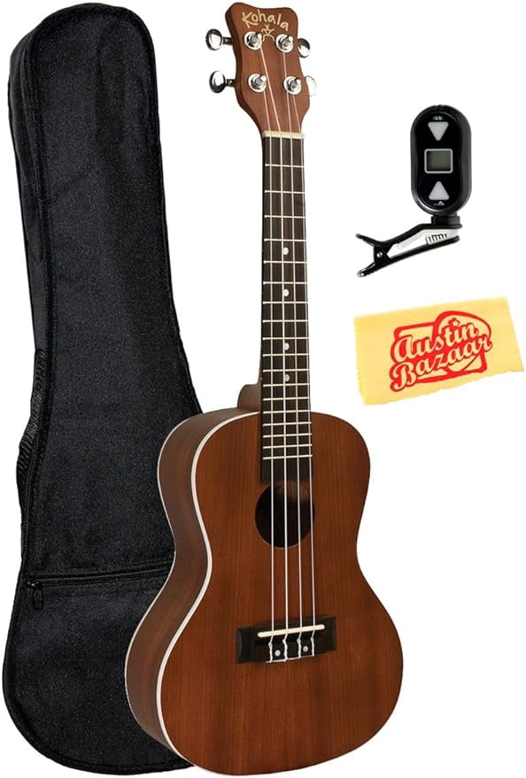 Kohala Akamai AK-C Mahogany Concert Ukulele Bundle with Gig Bag, Digital Tuner, and Polishing Cloth - Natural