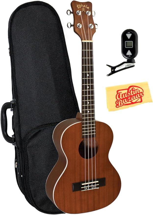 Kohala Akamai AK-T Mahogany Tenor Ukulele Bundle with Polyfoam Case, Digital Tuner, and Polishing Cloth - Natural