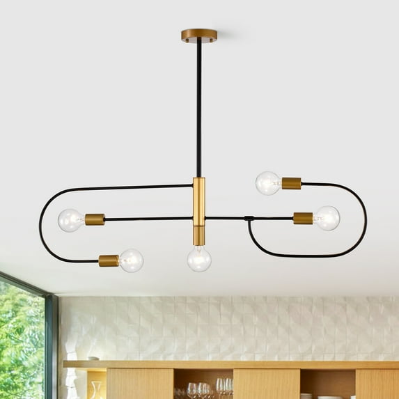 Kohen Matte Black + Matte Gold Metal Linear Chandelier