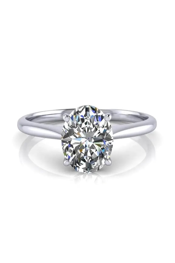 1.00 Oval-Cut Solitaire Moissanite Ring in 18K White Gold Plated – Classic 4-Prong Setting