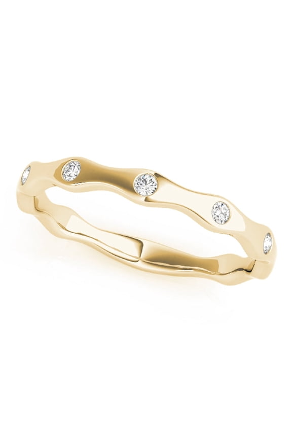 18K Gold Plated Wavy Diamond Band Ring – Modern Flush-Set Stackable Design