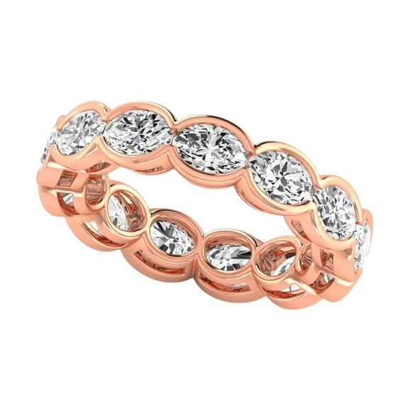 KohinoorGems 14K Rose Gold 4.00 Ct Lab-Grown Oval Diamond Eternity Band Ring for Women, Bezel Set, FG Color, VVS1 Clarity, 13 Stones