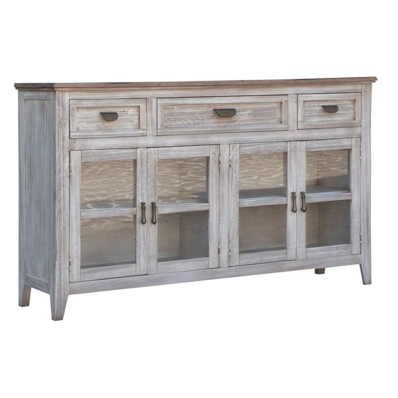 Kohl 67 Inch Console Cabinet - 4 Doors - Mango Wood - 3 Gliding Drawers - White