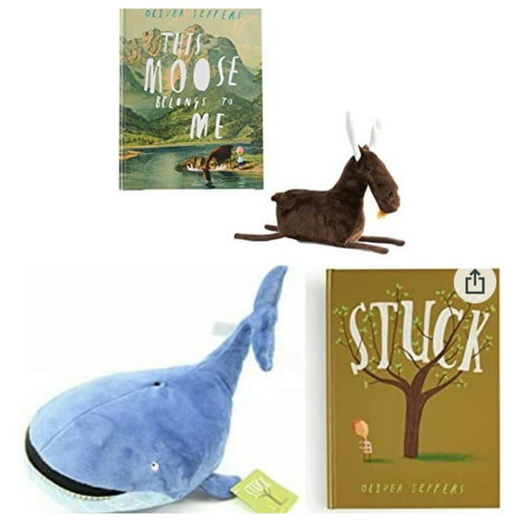 Kohl's Set Of 4 Plush & Books This Belongs To Me Moose & Stuck Whale 12 Gift