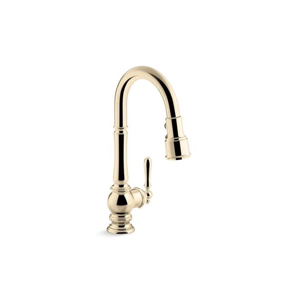 Kohler 1-Handle Artifacts Pull-Down Kitchen Sink Faucet with Three-Function Spray Head - Vibrant French Gold