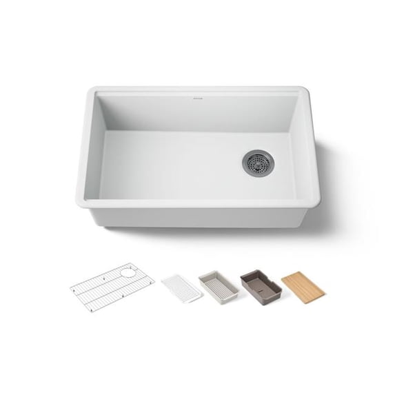 Kohler 33712-PC-CM6 29 in. Undermount Single Bowl Workstation Kitchen Sink - Matte White