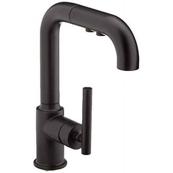 Kohler 7 in. Purist Single-Hole Kitchen Sink Faucet with Pull-Out Spout, Matte Black