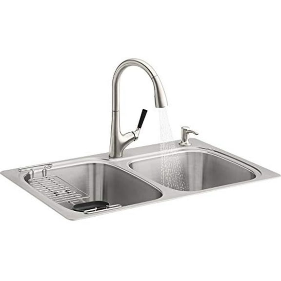 Kohler All-in-One Stainless Steel Dual Mount 22 in. W X 33 in. L Double Bowl Kitchen Sink Silver