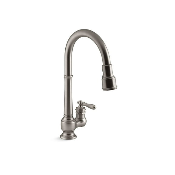 KOHLER 99260-VS Artifacts Single-Hole Kitchen Sink Faucet with 17-5/8 in. Pull-Down Spout and 3-Function Sprayhead, Vibrant Stainless, One Size