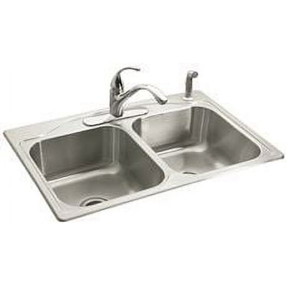 Kohler Cadence Top Mount Kitchen Sink With Four Faucet Holes, 33 In. X 22 In. X 8-5/16 In., Stainless Steel