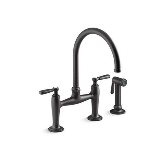 Kohler Edalyn by Studio McGee Two-Hole Bridge Kitchen Sink Faucet with Side Sprayer - Matte Black